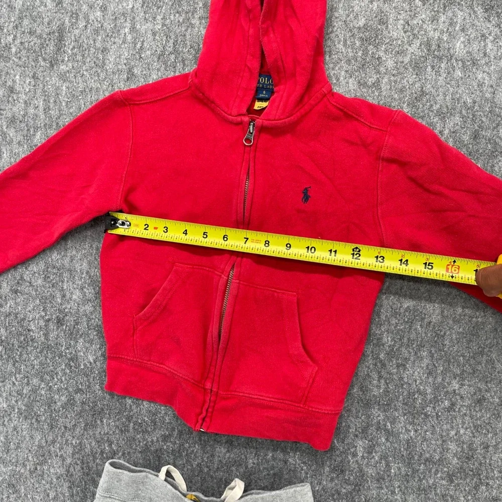 Polo Ralph Lauren Hoodie Boys Red Zip and Gray Joggers Tracksuit Set Size 6